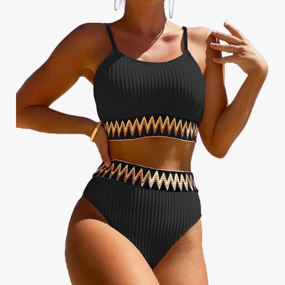 Elegant Black and Gold Zigzag Bikini
